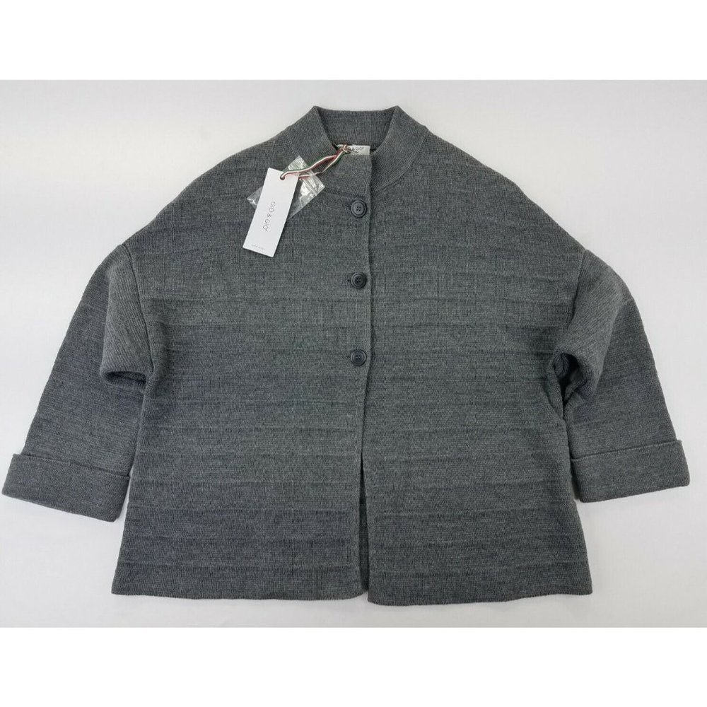 Gio & Gio Women’s Wool Blend 3 Button Cardigan Sweater L Gray Italy NEW B39